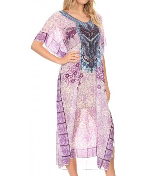 Astryd Women's Flowy Maxi Long Caftan Dress Cover Up with Rhinestone - Tile Purple - CJ18SMWTLNE $27.40-Cover-Ups