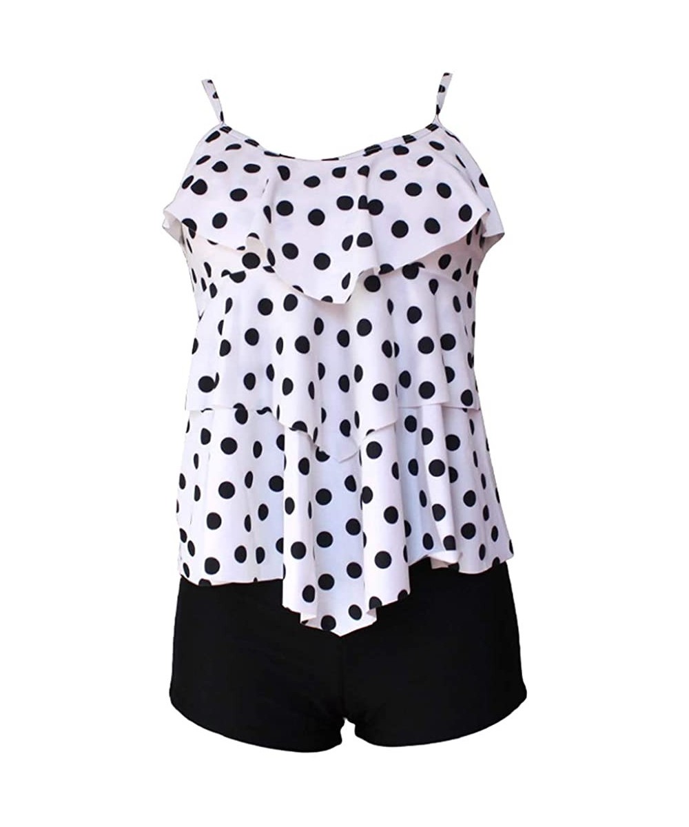 Women's Halter Tankini Ruffle Layered Blouson Swimsuit Set - White Polka Dot - CF198S5M78L $16.07-Tankinis