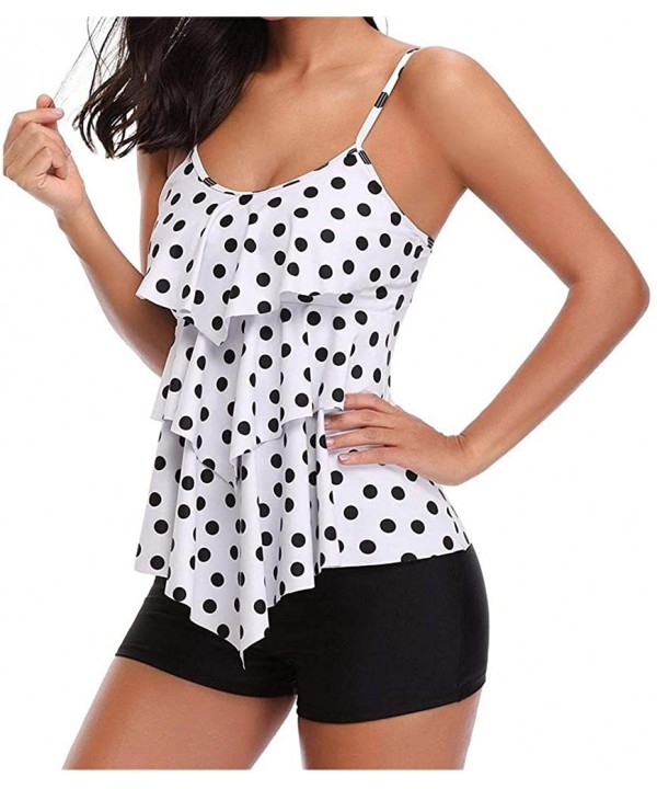 Women's Halter Tankini Ruffle Layered Blouson Swimsuit Set - White Polka Dot - CF198S5M78L $16.07-Tankinis