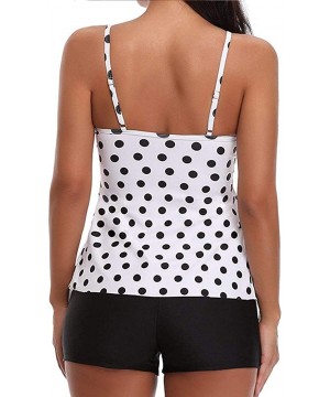 Women's Halter Tankini Ruffle Layered Blouson Swimsuit Set - White Polka Dot - CF198S5M78L $16.07-Tankinis