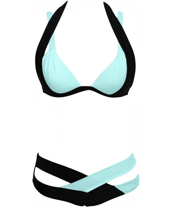 Swimsuit Sexy 2 Piece Bikini Women Swim Beachwear Print Bandage Swimsuit - Sky Blue - C1196OTL6ZA $14.23-Sets