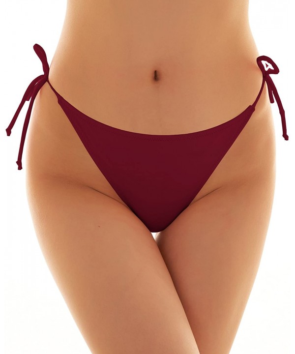 Womens Brazilian Low Rise Tie-Side Ruched Back Thong Bikini Bottom Swim Brief - Wine Red-d - CW17YYDN0HU $12.23-Tankinis