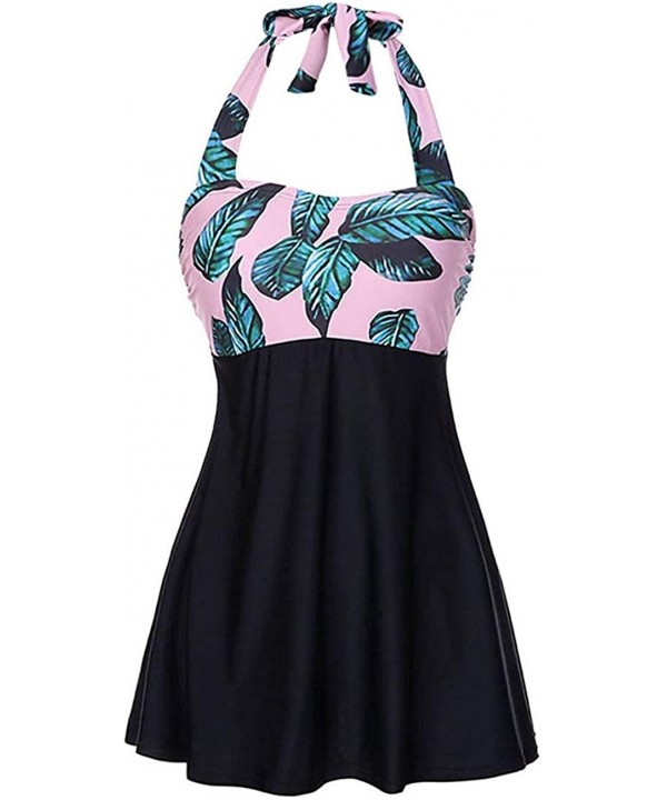 Women's Halter Swimwear One Piece Swimsuit Skirtini Swimdress with Boyshort - Pink-flower - CO18RXYNIQH $34.53-One-Pieces