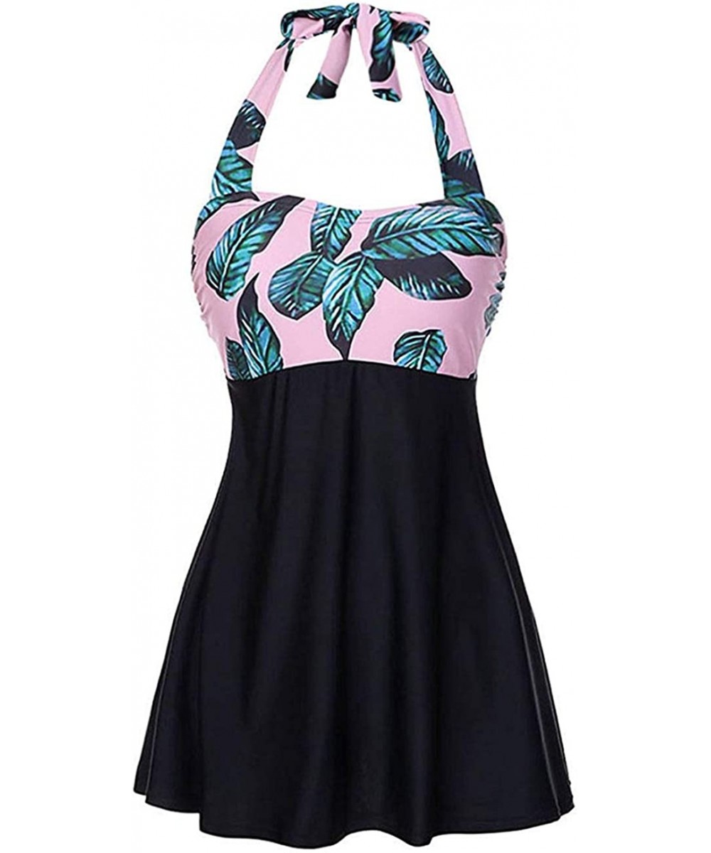 Women's Halter Swimwear One Piece Swimsuit Skirtini Swimdress with Boyshort - Pink-flower - CO18RXYNIQH $34.53-One-Pieces