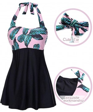 Women's Halter Swimwear One Piece Swimsuit Skirtini Swimdress with Boyshort - Pink-flower - CO18RXYNIQH $34.53-One-Pieces