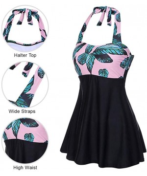 Women's Halter Swimwear One Piece Swimsuit Skirtini Swimdress with Boyshort - Pink-flower - CO18RXYNIQH $34.53-One-Pieces