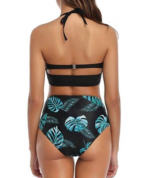 Women Two Piece Bathing Suits Solid Halter Bikini Top Vintage Bohemia Print High Waisted Bikini Bottoms Swimsuit - Z-g-black ...