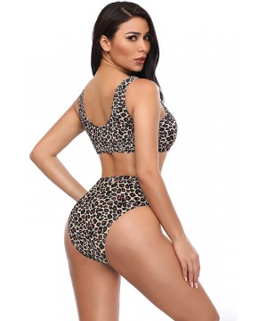 Women's Sport Low Scoop Crop Top High Waisted Bottom Two Piece Swimsuits - Leopard Print - B - C418AIWRE95 $27.98-Sets