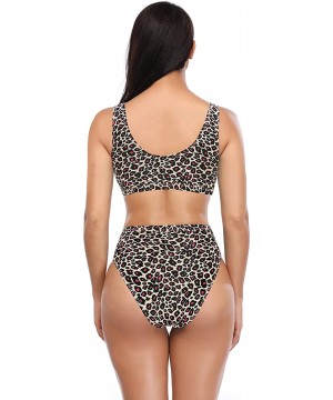 Women's Sport Low Scoop Crop Top High Waisted Bottom Two Piece Swimsuits - Leopard Print - B - C418AIWRE95 $27.98-Sets