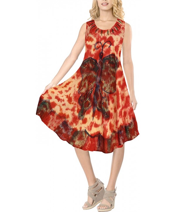 Women Summer Casual Swing T-Shirt Dresses Beach Cover up Hand Tie Dye A - Red_v24 - CK11S8RILIR $27.26-Cover-Ups