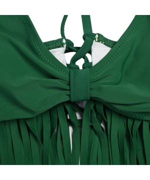 Swimsuit for Women Two Pieces Retro Fringe Bathing Suits Top Ruffled Racerback with High Waisted Bottom Tankini Set - Green -...