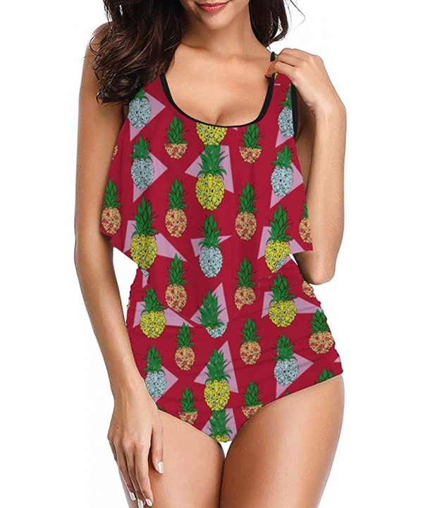 Digital Pineapple Vintage Two Piece Party Push Up Swimsuit Cheeky Classic Skirt for Womens - Style1-3 - CY19DHA8XAL $26.50-Ra...