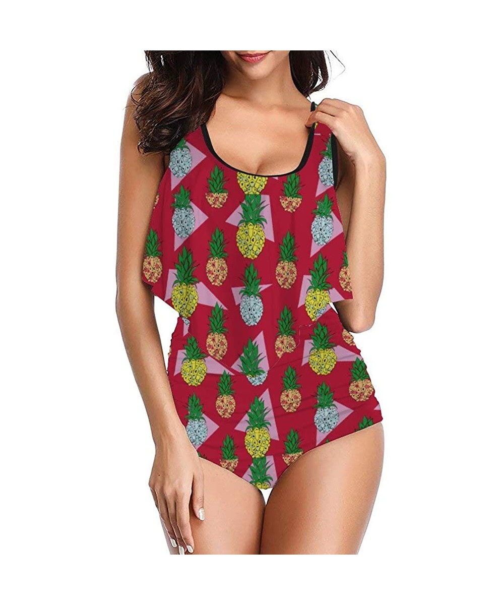 Digital Pineapple Vintage Two Piece Party Push Up Swimsuit Cheeky Classic Skirt for Womens - Style1-3 - CY19DHA8XAL $26.50-Ra...