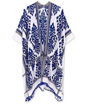 Swimsuit Cover ups for Women Open-Front Kimono Cardigan with Vintage Print - Navy-white - C419CMIXYRE $25.56-Cover-Ups