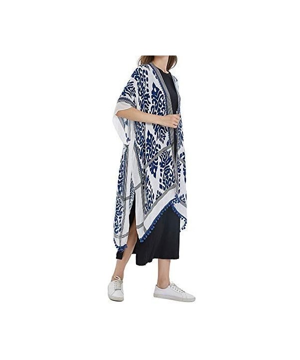 Swimsuit Cover ups for Women Open-Front Kimono Cardigan with Vintage Print - Navy-white - C419CMIXYRE $25.56-Cover-Ups