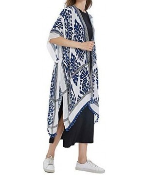 Swimsuit Cover ups for Women Open-Front Kimono Cardigan with Vintage Print - Navy-white - C419CMIXYRE $25.56-Cover-Ups