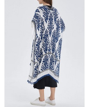 Swimsuit Cover ups for Women Open-Front Kimono Cardigan with Vintage Print - Navy-white - C419CMIXYRE $25.56-Cover-Ups