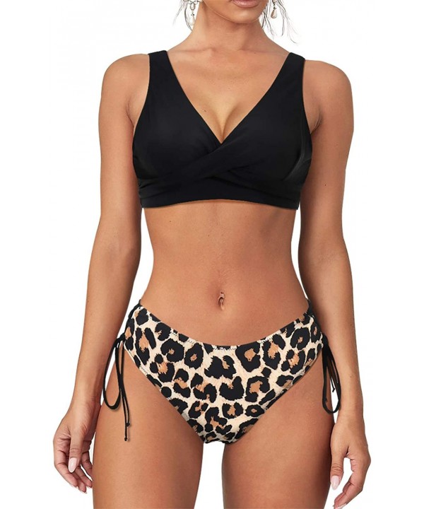 Women Cute Criss Cross Bikini Top Lace Up Sexy Swimsuits Bathing Suits - 1-apricot Leopard - CM197RK3AQ8 $20.85-Sets