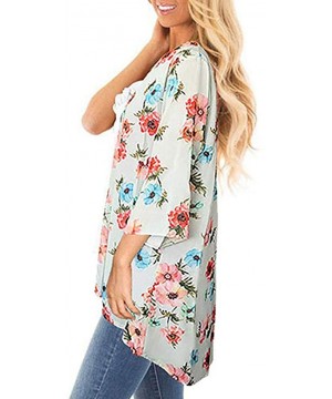 Womens Kimono Cardigan- Midi Length Chiffon Shawl Floral Print Top Cover Up Blouse Smock - 9 Blue - C418TR9QZ29 $16.57-Cover-Ups