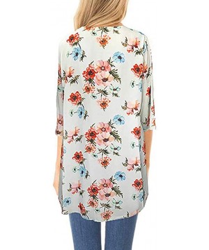 Womens Kimono Cardigan- Midi Length Chiffon Shawl Floral Print Top Cover Up Blouse Smock - 9 Blue - C418TR9QZ29 $16.57-Cover-Ups