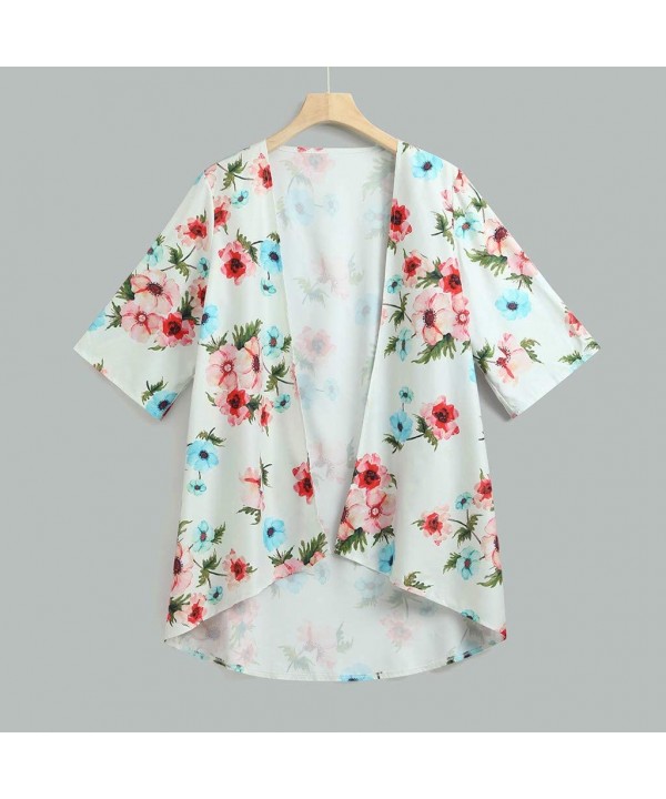 Womens Kimono Cardigan- Midi Length Chiffon Shawl Floral Print Top Cover Up Blouse Smock - 9 Blue - C418TR9QZ29 $16.57-Cover-Ups