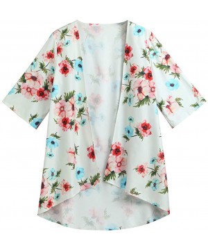 Womens Kimono Cardigan- Midi Length Chiffon Shawl Floral Print Top Cover Up Blouse Smock - 9 Blue - C418TR9QZ29 $16.57-Cover-Ups