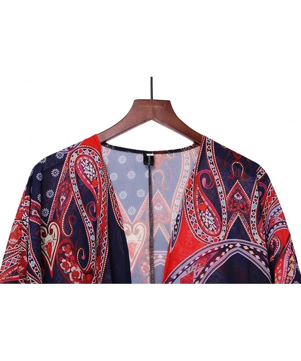 Women Chiffon Swimsuit Cover Ups Floral Kimono Casual Loose Open Front Cardigan - Orange Boho - CZ18EU7R3RR $7.45-Cover-Ups