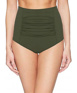 Women's High Waisted Bikini Bottom Tummy Control Ruched Tankini Swimsuit Briefs - Army Green - CD18NE96YEY $20.20-Bottoms