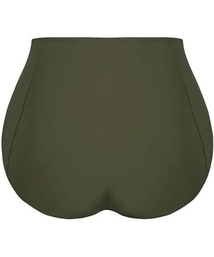 Women's High Waisted Bikini Bottom Tummy Control Ruched Tankini Swimsuit Briefs - Army Green - CD18NE96YEY $20.20-Bottoms