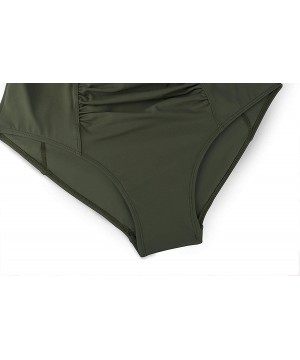 Women's High Waisted Bikini Bottom Tummy Control Ruched Tankini Swimsuit Briefs - Army Green - CD18NE96YEY $20.20-Bottoms