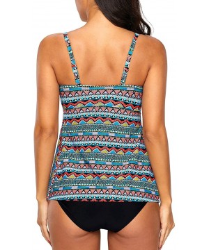 Women's Plus Size Color Block Print Flowy Tankini Two Piece Swimsuit Set - Green - CA18OX4QIKW $15.12-Tankinis