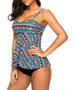 Women's Plus Size Color Block Print Flowy Tankini Two Piece Swimsuit Set - Green - CA18OX4QIKW $15.12-Tankinis