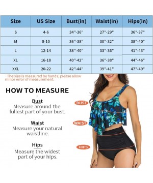 Swimsuits for Women Two Piece Tankini Flounce Top Tummy Control High Waisted Bottom Swimming Bathing Suits Bikini Set - Blue ...