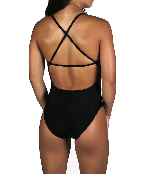 Girls/Womens Pro One Piece Thin Strap Athletic Swimsuit - Black/Red - CU12NVHBBH1 $30.90-Racing