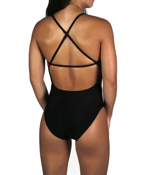 Girls/Womens Pro One Piece Thin Strap Athletic Swimsuit - Black/Red - CU12NVHBBH1 $30.90-Racing