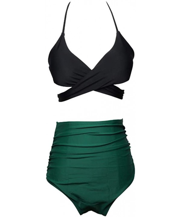 Women Vintage Two Piece Swimsuits High Waisted Bathing Suits Retro Bikini Set - Green - CY18QL2XTER $16.06-Sets