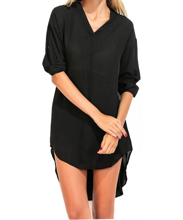 Women's Chiffon Swimsuit Bikini Beach Cover Up Shirt Beach Bathing Suit for Swimwear S-XXL - Black - CP193ZE6M2W $16.72-Cover...