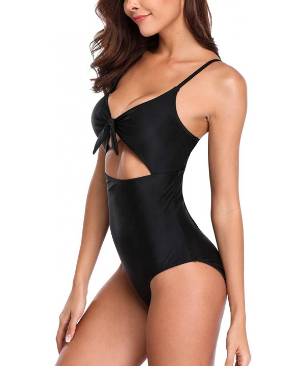 Womens Lace Up Back One Piece Bathing Suit Deep Plunge Padded Swimsuit - Black* - CF18L3A474W $19.52-One-Pieces