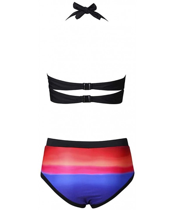 Women Stripes Halter Push Up Twist Bandeau Bikini Set Two Piece Swimsuits - Red - CV1966A6435 $18.48-Sets