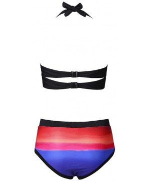 Women Stripes Halter Push Up Twist Bandeau Bikini Set Two Piece Swimsuits - Red - CV1966A6435 $18.48-Sets