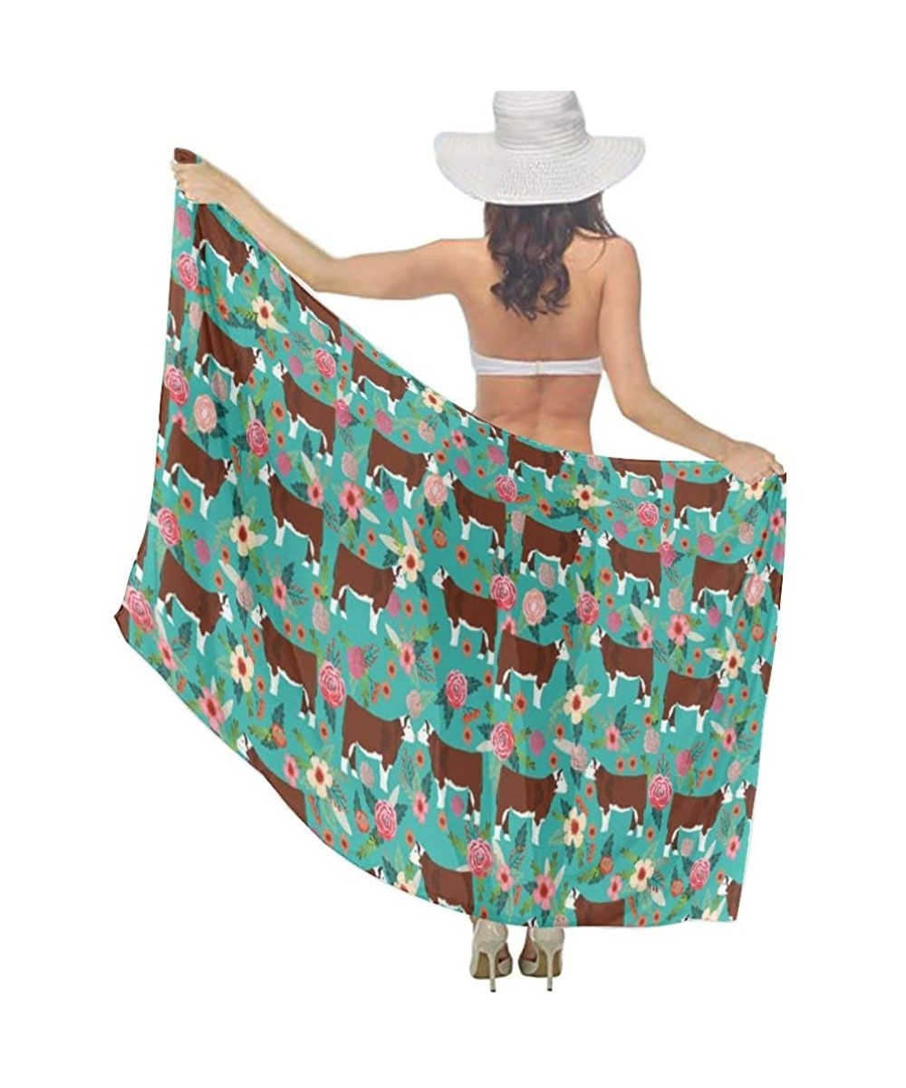 Women Chiffon Scarf Sunscreen Shawl Wrap Swimsuit Cover Up Beach Sarongs - Hereford Cow Cattle Floral - C719C4KAM5I $22.33-Co...