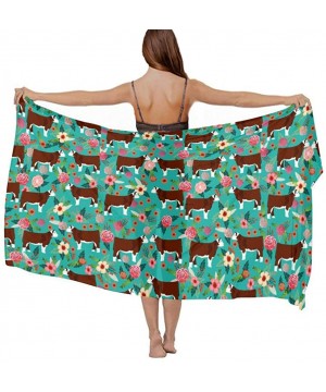 Women Chiffon Scarf Sunscreen Shawl Wrap Swimsuit Cover Up Beach Sarongs - Hereford Cow Cattle Floral - C719C4KAM5I $22.33-Co...