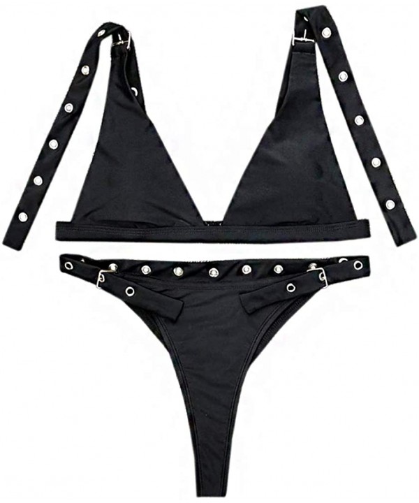 Women's Scoop Neck High Waist Leopard Bikini Buckle Front Two Pieces Swimsuits - Black - CI197NH7LID $14.00-Sets