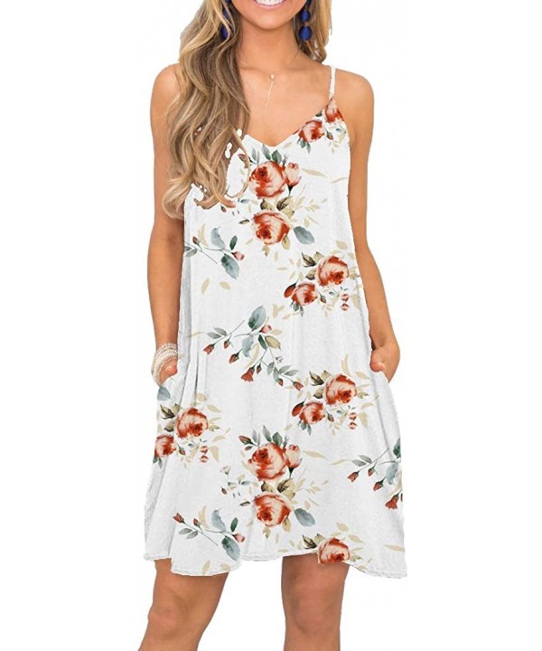 Women's Summer Spaghetti Strap Casual Swing Tank Beach Cover Up Dress with Pockets - Rose White - CR18QR67YK2 $20.34-Cover-Ups