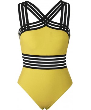 Women's One Piece Swimwear Front Crossover Swimsuits Hollow Bathing Suits Monokinis - Yellow - CV1953GM6L0 $26.91-One-Pieces