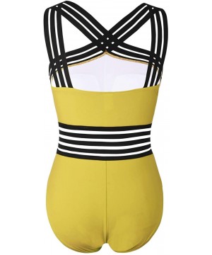 Women's One Piece Swimwear Front Crossover Swimsuits Hollow Bathing Suits Monokinis - Yellow - CV1953GM6L0 $26.91-One-Pieces