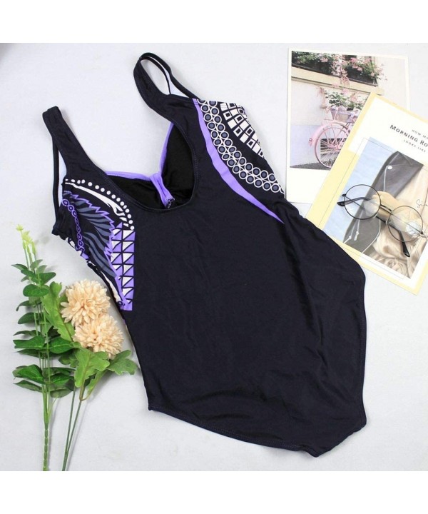 Women Vintage Tribal Print One Piece Swimsuit Padded Swimwear Push Up Bathing Suit Monokini - Purple - CI18M0Q5RXN $36.63-One...