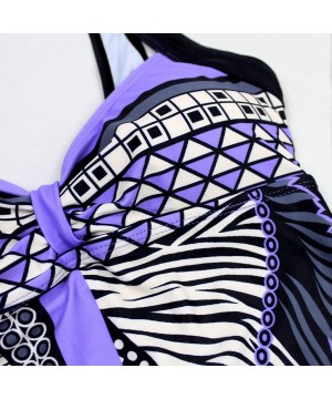 Women Vintage Tribal Print One Piece Swimsuit Padded Swimwear Push Up Bathing Suit Monokini - Purple - CI18M0Q5RXN $36.63-One...