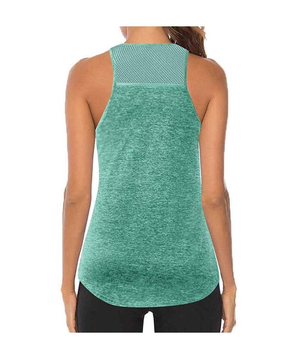 Women Workout Tops Mesh Racerback Tank Yoga Shirts Gym Clothes - M-green - CH190ZXR6Q4 $16.53-Tops