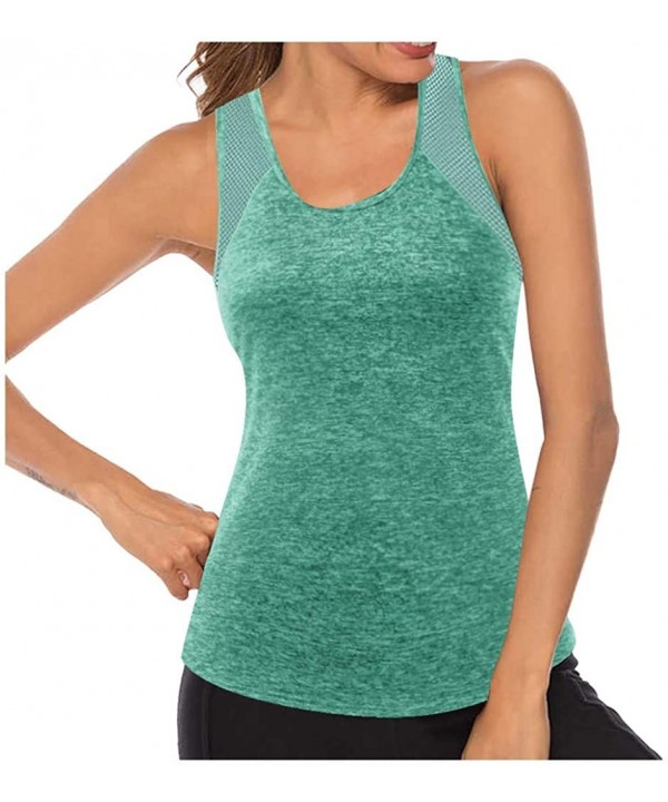 Women Workout Tops Mesh Racerback Tank Yoga Shirts Gym Clothes - M-green - CH190ZXR6Q4 $16.53-Tops